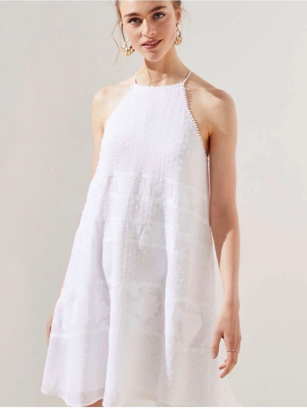 LOFT White Lace Stripe Halter Swing Dress Petite Large